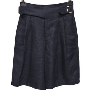 CHLOE Shorts Bermuda Navy Knee Leg Buttons Buckle Pleated Pockets Sz 36